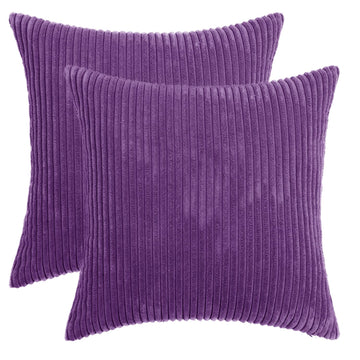 Corduroy Decorative Throw Pillow Covers 18x18 Inch Purple Set of 2