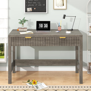 39 Inch Small Fluted Computer Desk with 2 Drawers
