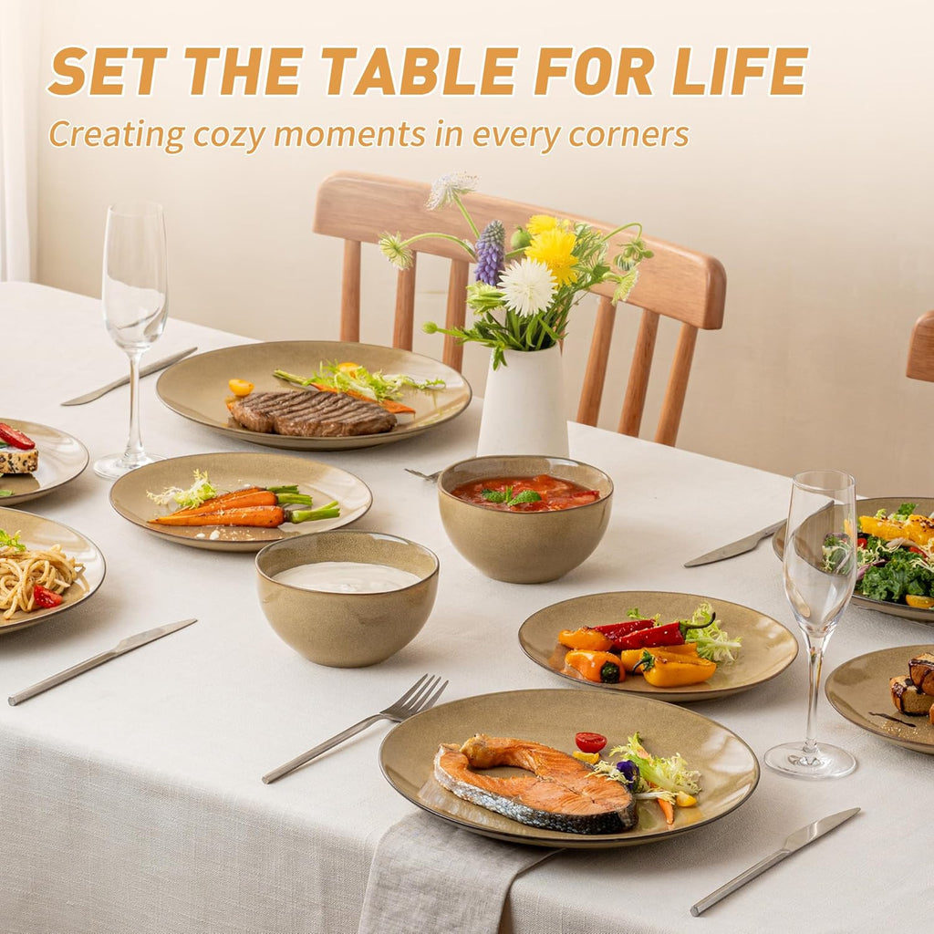Plates and Bowls Sets, 12 Pieces Modern Stoneware Dinnerware Set for 4 Kitchen Dinner Set Ceramic Dishware Dishes Set