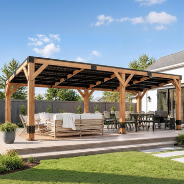 10 x 20 FT Spruce Wood Hardtop Gazebo with Sloped Galvanized Steel Roof