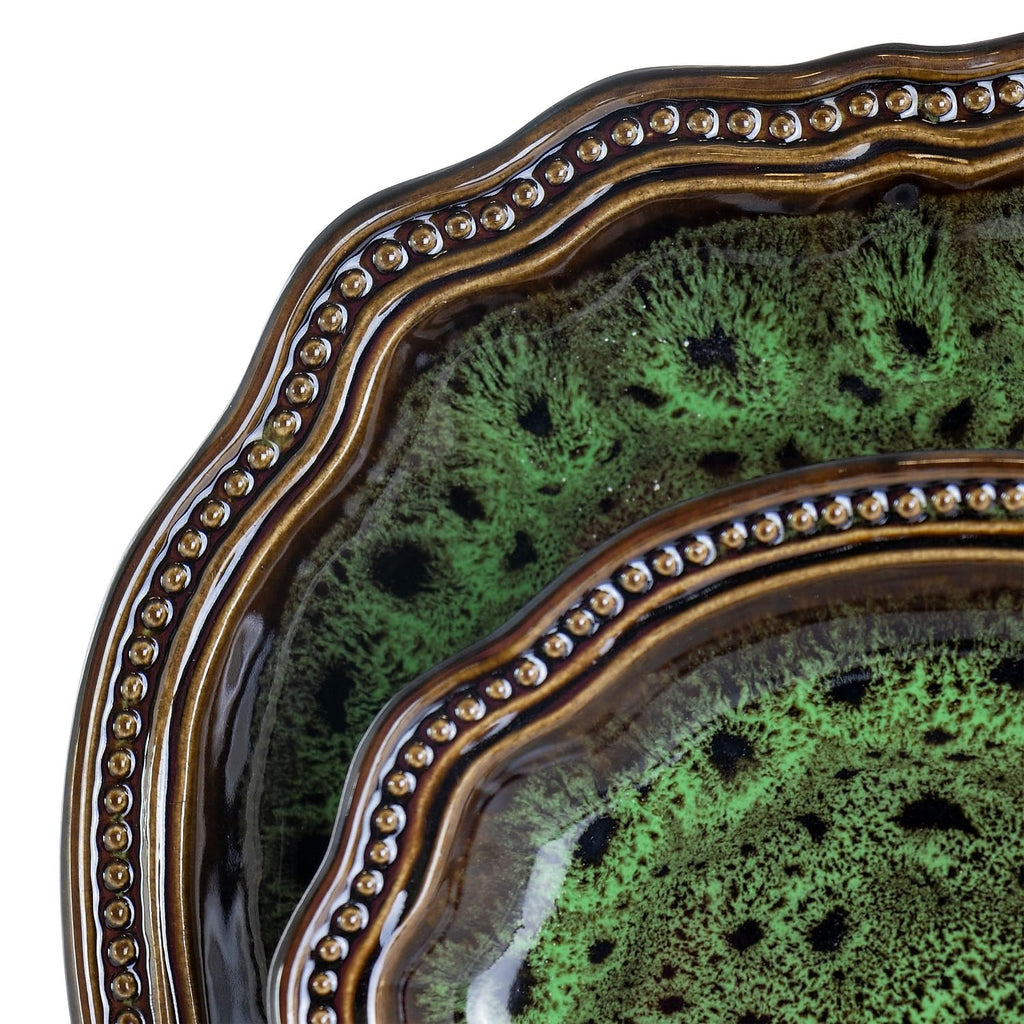 Stoneware Round Oval Dinnerware Dish Set, Jade Green