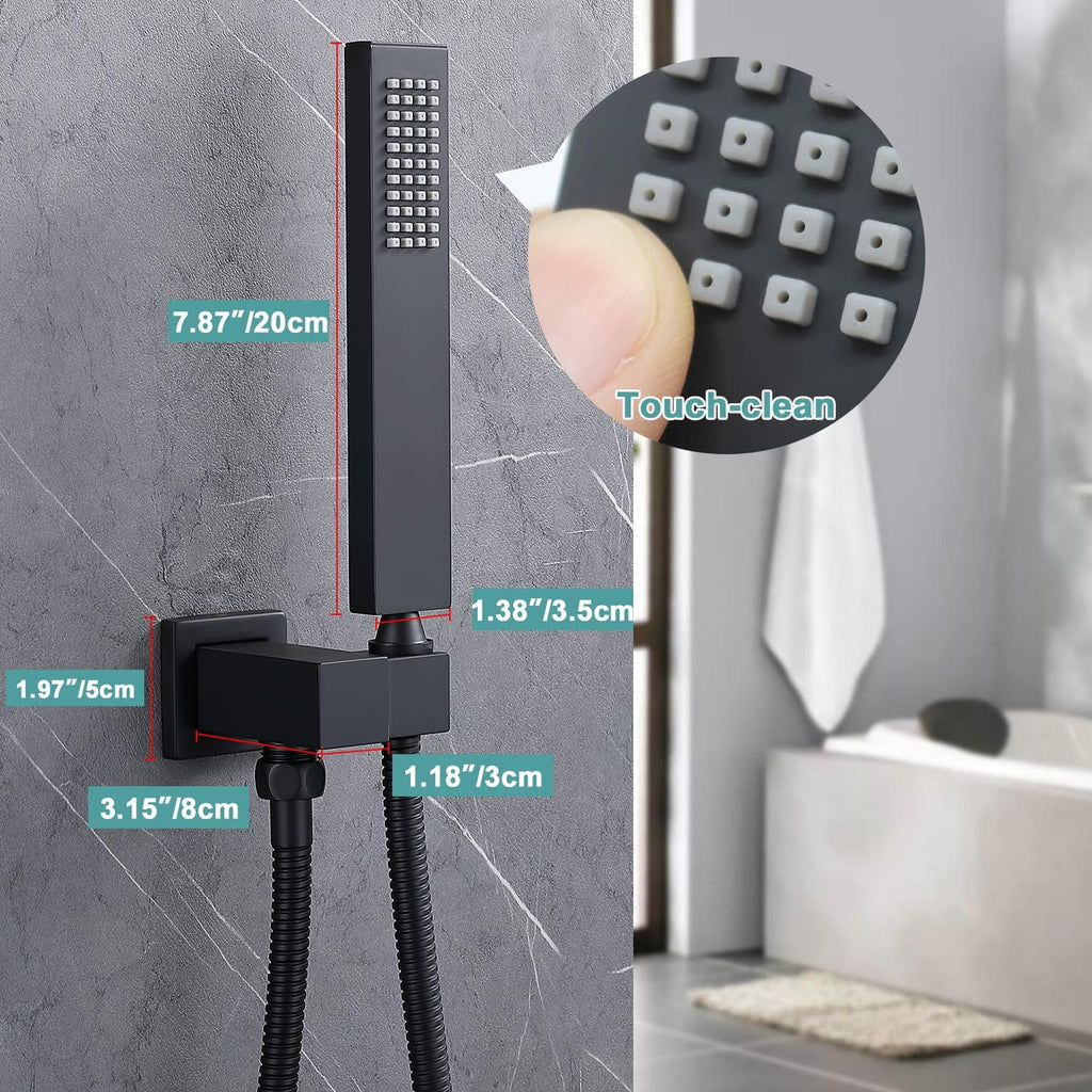 Square Matte Black Solid Brass Eco-Performance Hand Held Shower Head with Wall Connector and Hose Wall Mount Handheld