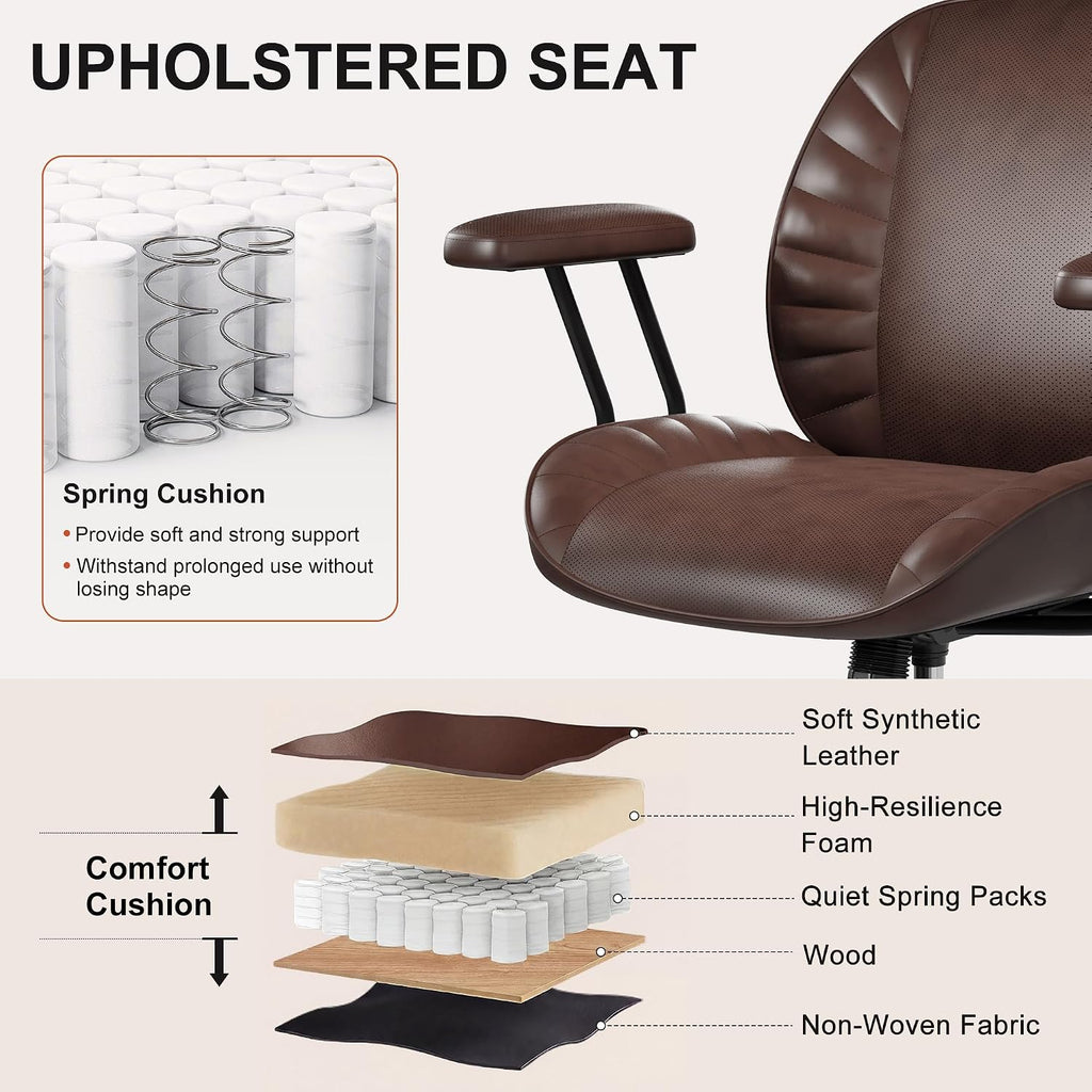 Home Office Desk Chair, Adjustable Comfy with Wheels,Leather with Removable Armrests, Office Desk Chair with Lumbar
