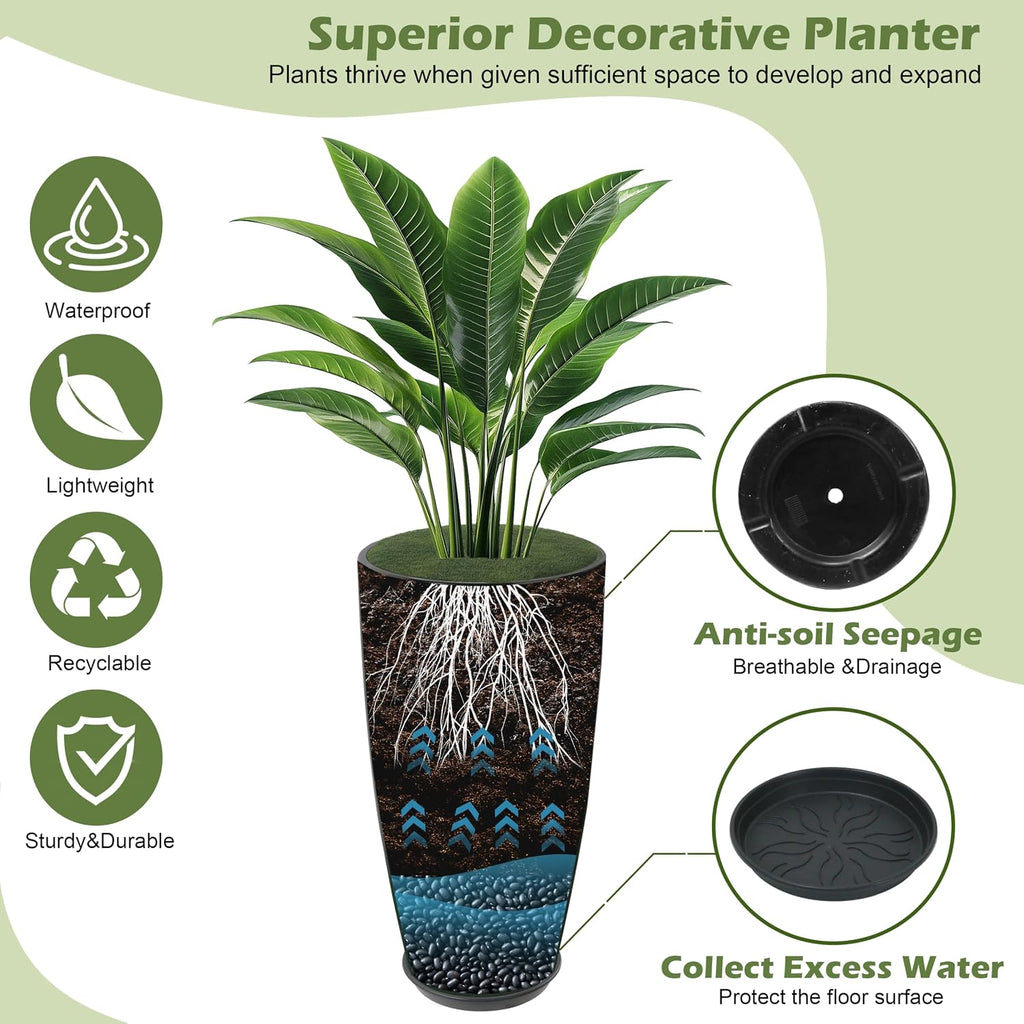 24-21-11 Inch Tall Planters for Outdoor Plants Set of 3 Blue | Tall Planters Blue Glossy Round Planter with Drainage