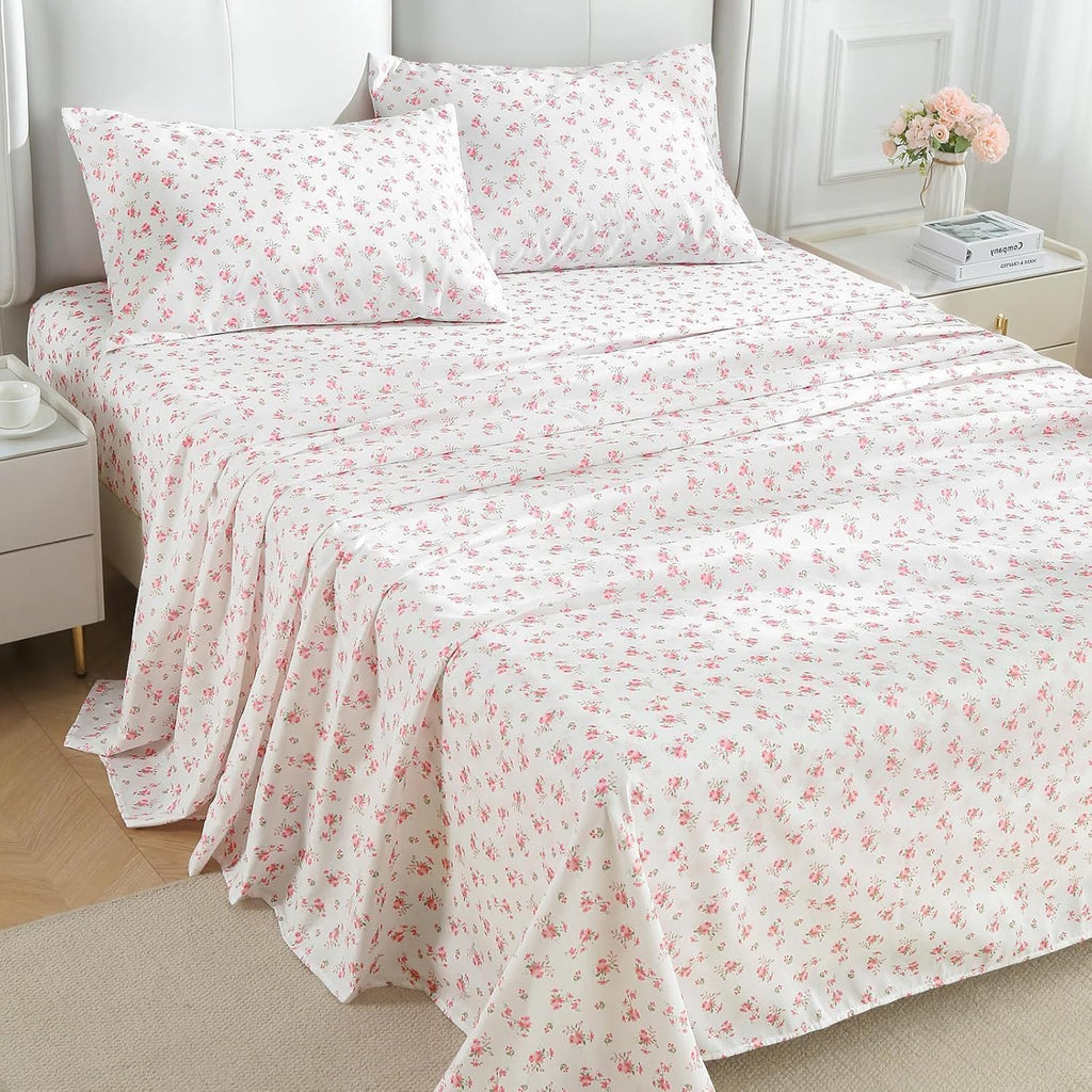 4 Piece Sheet Set, Soft Breathable Bed Sheet Set for Bedroom with Deep Pocket Up to 16", Wrinkle-Free & Cooling