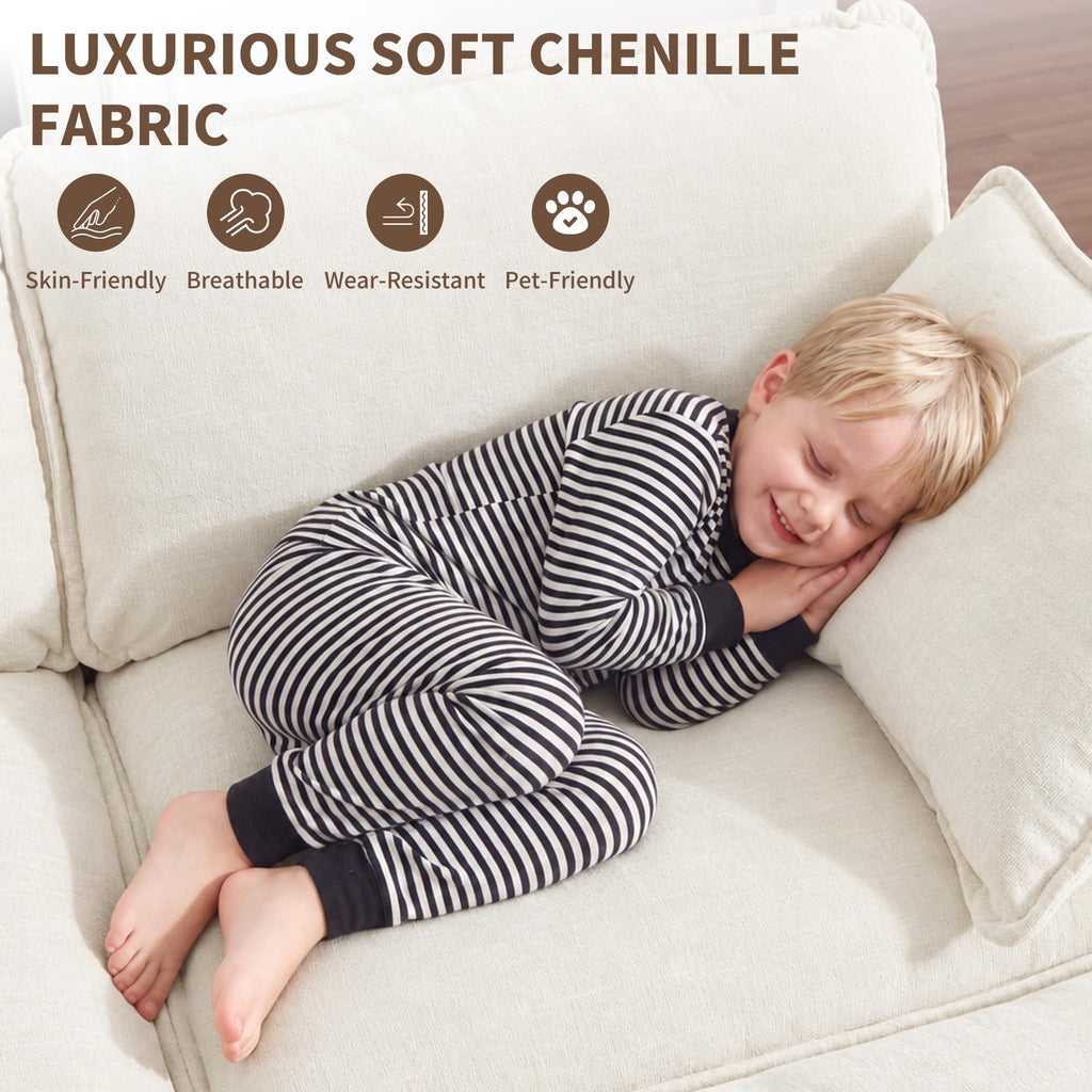 2 Piece Cloud Loveseat Sofa Couch Set, Oversized Chenille Modular Sectional Love Seat Furniture Large Spaces, Beige