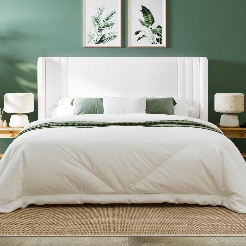 Queen Velvet Platform Bed Frame with Vertical Tufted Wingback Headboard, Easy Assembly, Under Bed Storage