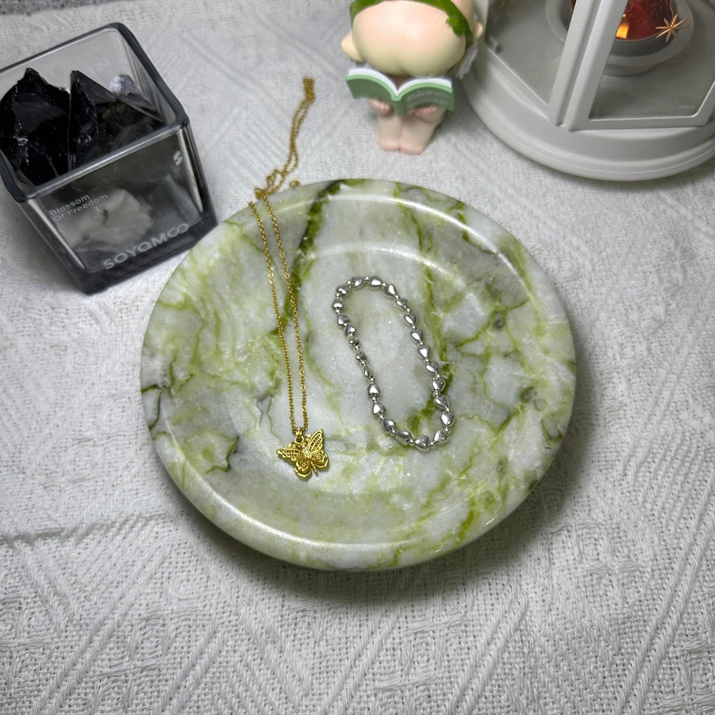 Natural Marble Jewelry Dish, 5.5 Inch Handcrafted Decorative Tray, Unique Stone Ring Holder for Earrings Necklace