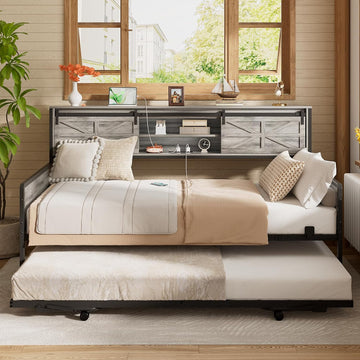 Farmhouse Twin Daybed with Pop-Up Trundle, Light Oak