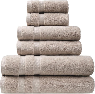 H&L | Olea Luxury Turkish Cotton Bath Towels Set of 6 : 2 Bath Towels 2 Hand Towels 2 Wash Cloths, Sand | Thick