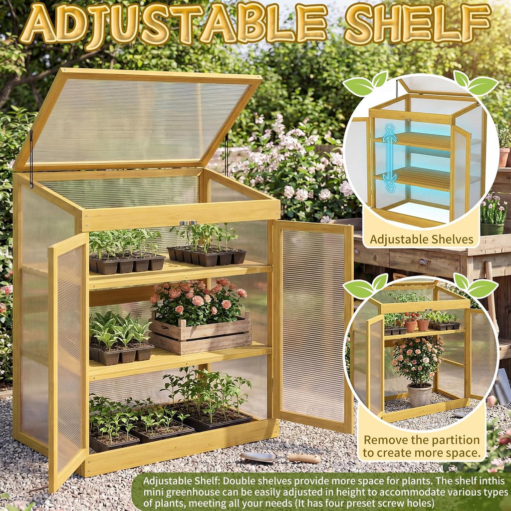 Wooden Cold Frame Greenhouse with Transparent Flip-Top Roof, Solid Wood Greenhouse Cabinet, Garden Raised Flower
