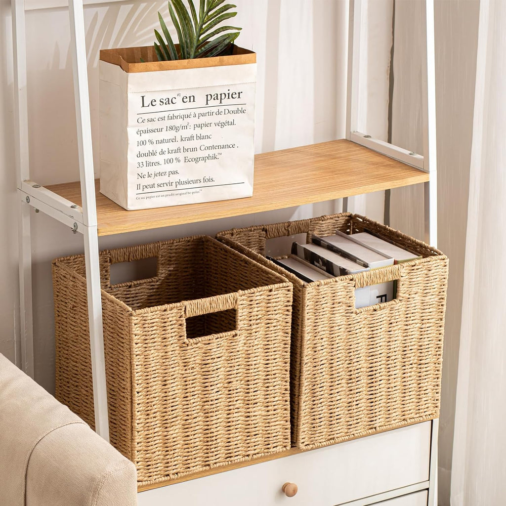 Foldable Storage Baskets with Handles Paper Rope Storage Baskets Rectangle Collapsible Hand Woven Storage Cubes Bins