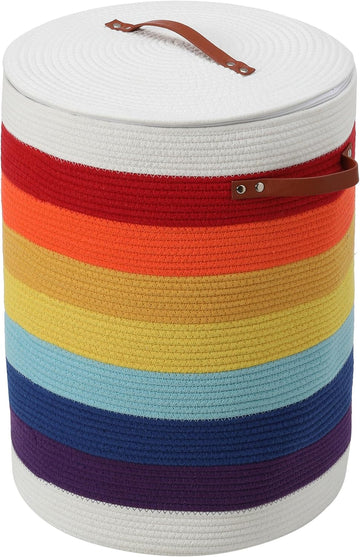 16"x20" Extra Large Cotton Rope Basket with Zipper Lid, Woven Laundry Hamper and Blanket Storage Basket, Round