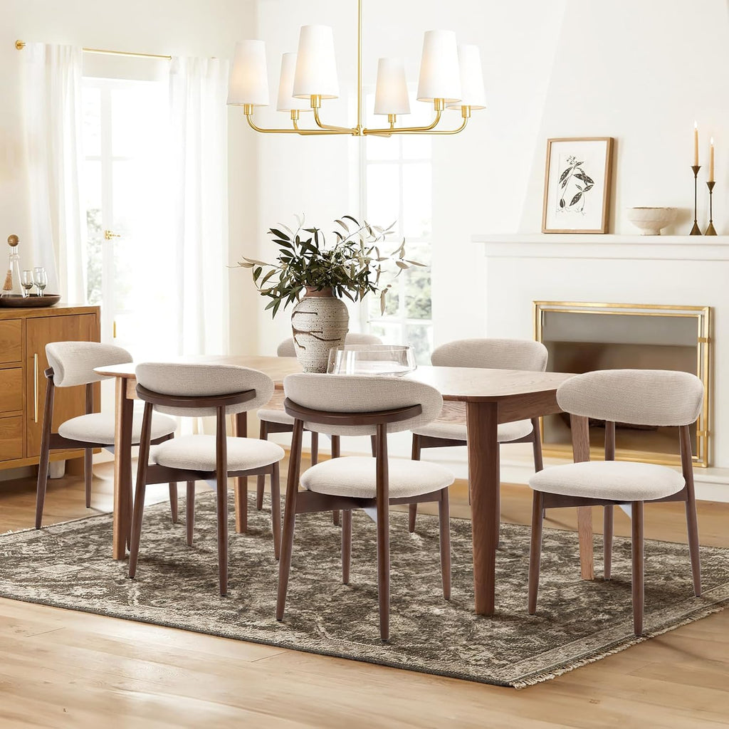 Wooden Dining Chairs Set of 4, Modern Fabric Upholstered Kitchen Side Chairs, Farmhouse Dining Room Chair with Foot