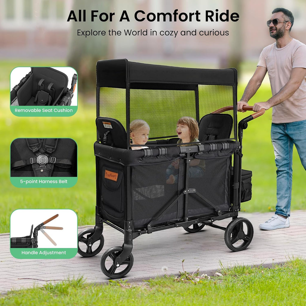 JML002 Wagon Stroller for 2 Kids - Double Seater Push Stroller with Canopy | Collapsible Foldable Wagon for Kids