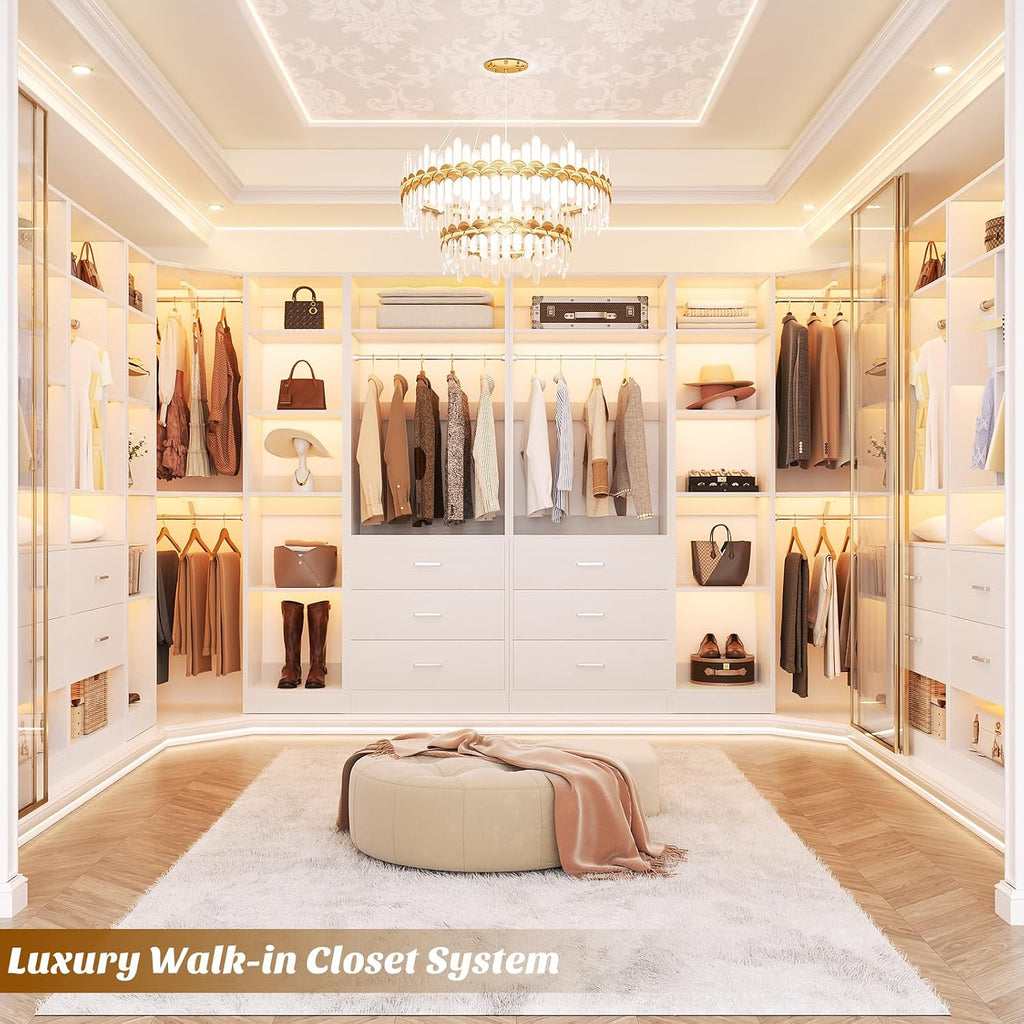 Corner Closet System with 6 Drawers, Corner Closet Organizer System | Reversible L Shaped Walk-in Closets with 14