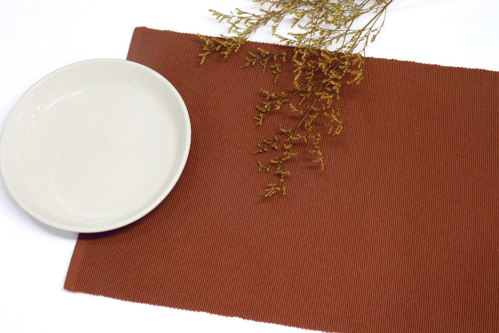 Solid Ribbed Placemats 13x19 in Set of 4 - Rust