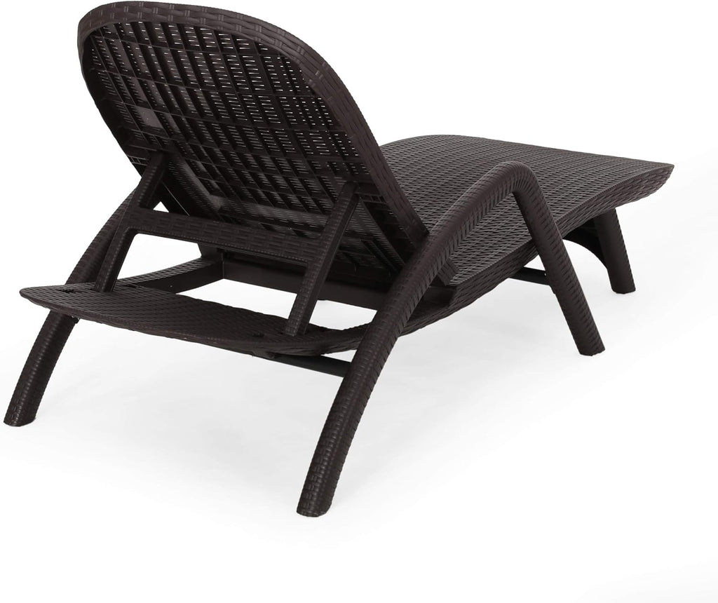 Blanche Outdoor Faux Wicker Chaise Lounge, Dark Brown