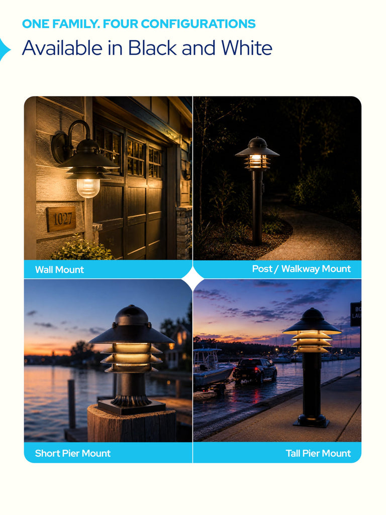 Nautical Outdoor Wall Light, Black Finish, Clear Lens, 13" x 10"