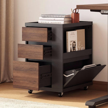 Mobile File Cabinet Under Desk with 3 Drawer, Office Storage Cabinet | Rolling Wood Printer Stand w/ Unique Side