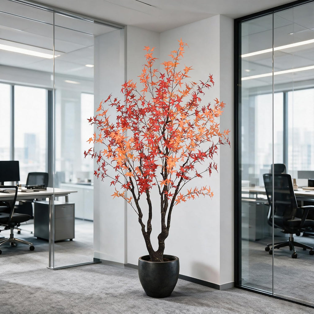 7FT Artificial Maple Tree, Realistic Fall Maple Leaves Fake Tree with Sturdy Base, Lifelike Faux Autumn Maple Plant