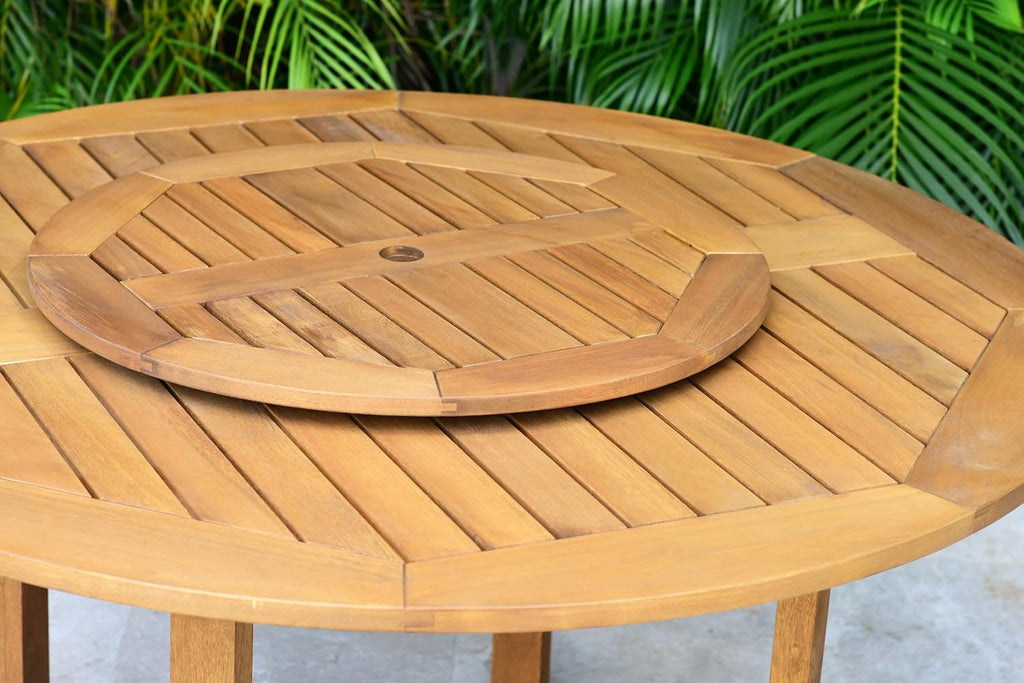 Powell 7-Piece Wood Patio Dining Set | Round Eucalyptus Table with Lazy Susan | Ideal for Outdoors