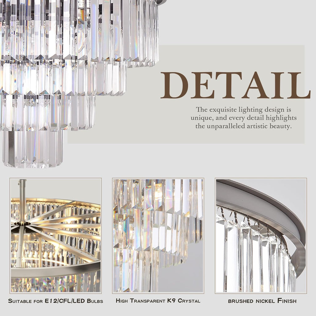 Inspired Odeon Style 5-Light Nickel Crystal 4-Tier Modern Chandelier