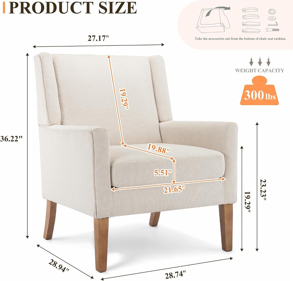 Living Room Chair, Wingback Mid-Century Accent Chair - Comfy Single Sofa with Solid Wood Legs & Velvet-Like Fabric