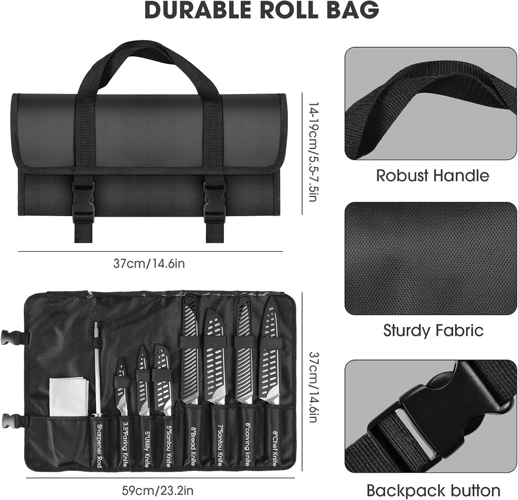 Kitchen Knife Set, 12 Pcs Japanese Stainless Steel Knife Sets with Oxford cloth storage bag with Knife Sharpening