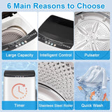 16 lbs Portable Washing Machine, Full-Automatic Laundry Machine with Stainless Steel Drum, 10 Wash Cycles, Compact