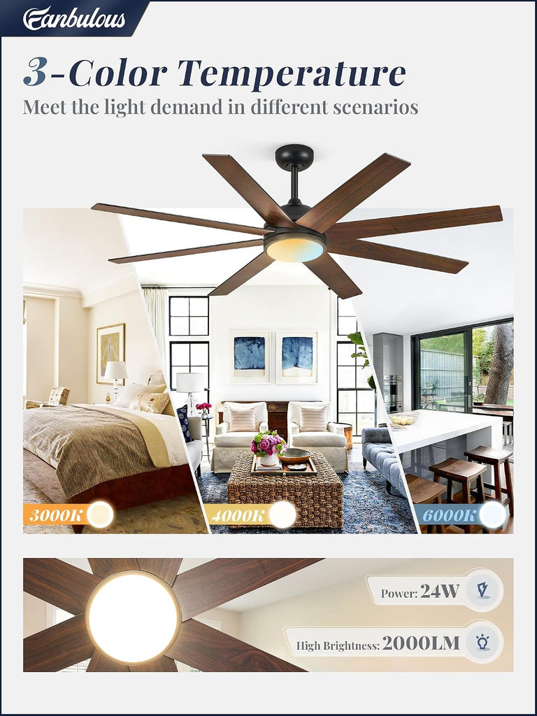 60" Ceiling Fan with LED Light and Remote - Classic Black