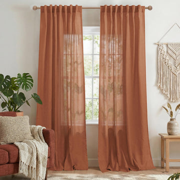 Terracotta Boho Curtains 96 Inches Long 2 Panel Set, 8FT Fall Bohemian Southwest Light Filtering Semi Sheer Gauze 8