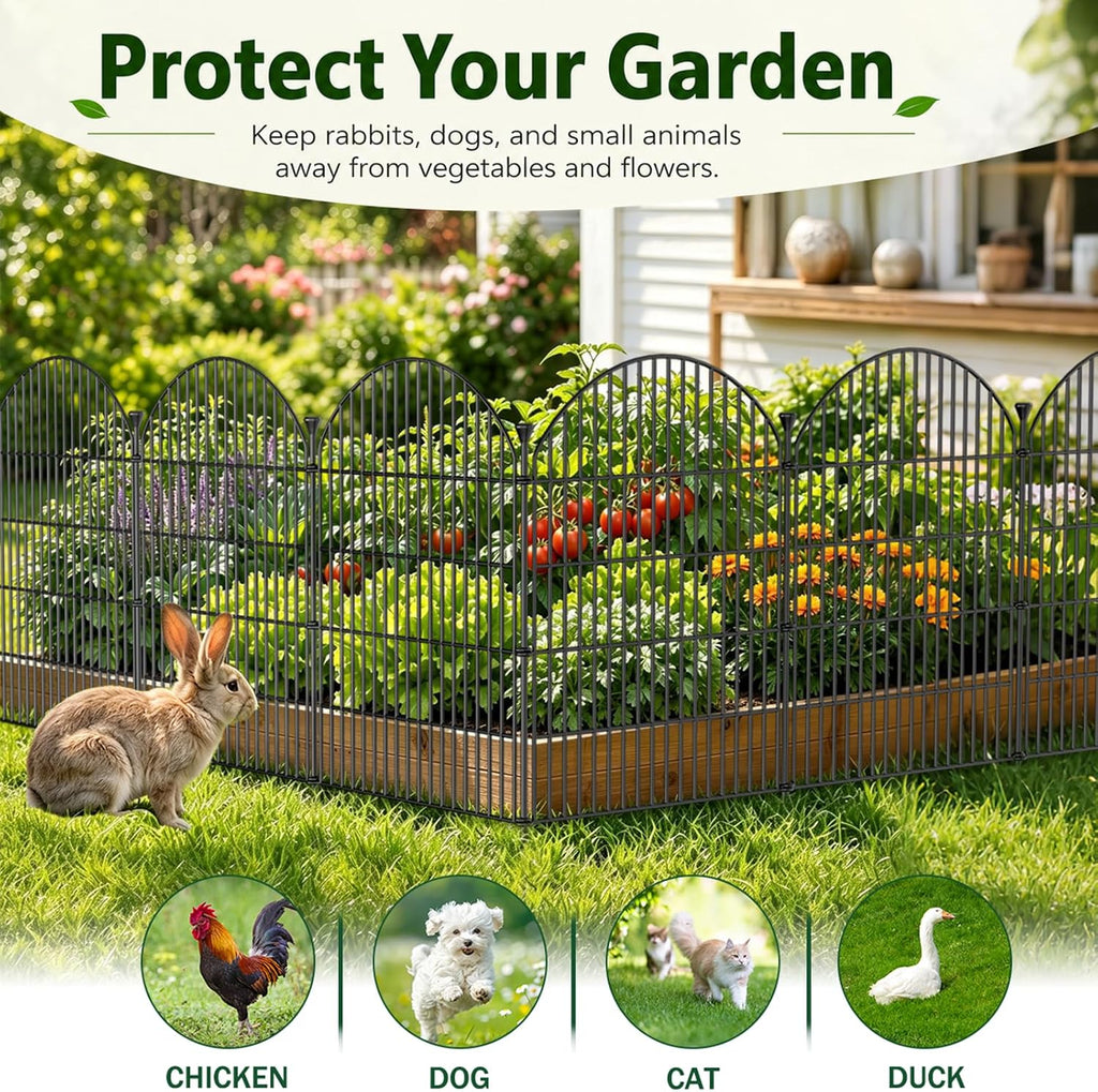 12 Pack No Dig Decorative Garden Fence Panels with Gate, 40in(H) x 29ft(L), Dog Fence Outdoor for Yard, Rustproof
