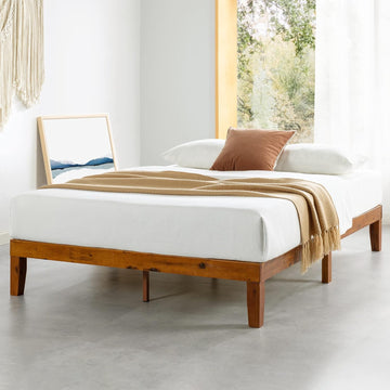 Naturalista Classic - 79.5"L 59.5"W 12"H Inch Solid Wood Platform Bed with Wooden Slats, No Box Spring Needed, Easy