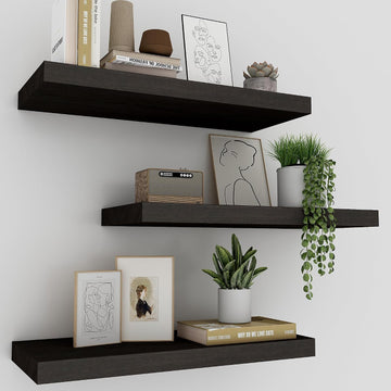 Floating Shelves for Wall Set of 3, 16 Inch Black Floating Shelves Bedroom | Smooth Black Finish, Engineered Wood