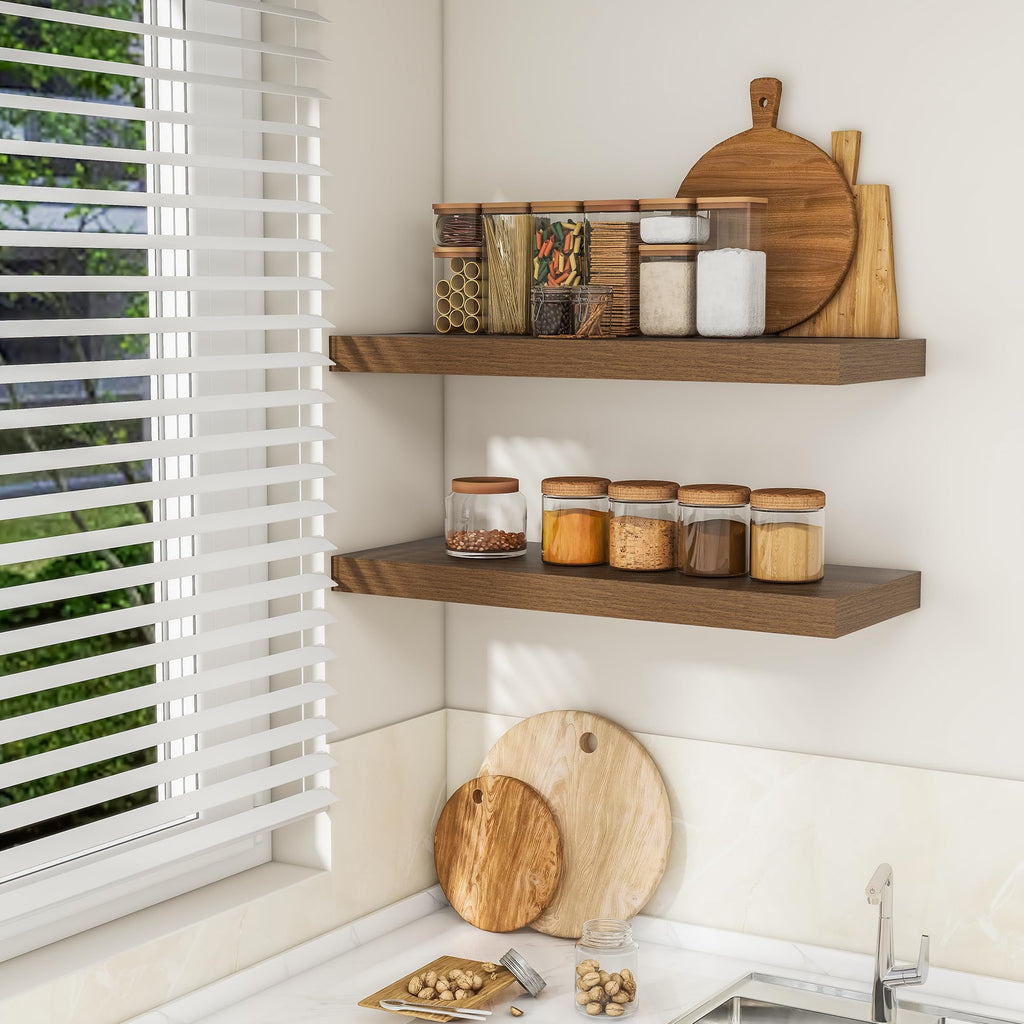 36Inch Floating Shelves for Wall 2Pack, Walnut, 8" Deep