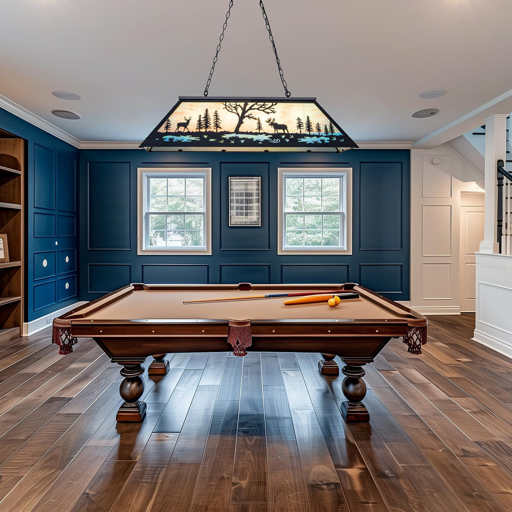 47in Rustic Pool Table Light Hanging Over 7'8'9' Pool Table