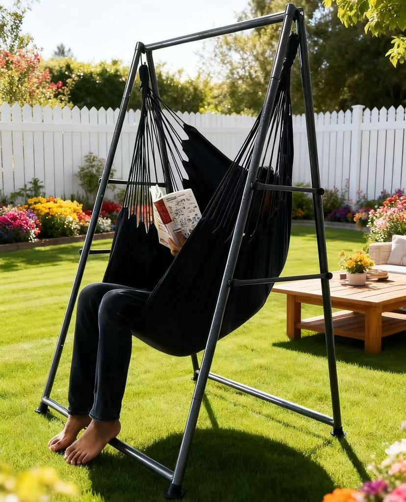Chair Stand with X-Large Swing Chair with Footrest,Anti-Tip Thickened Weather-Resistant Iron Pipe Swing Frame, 450Lbs