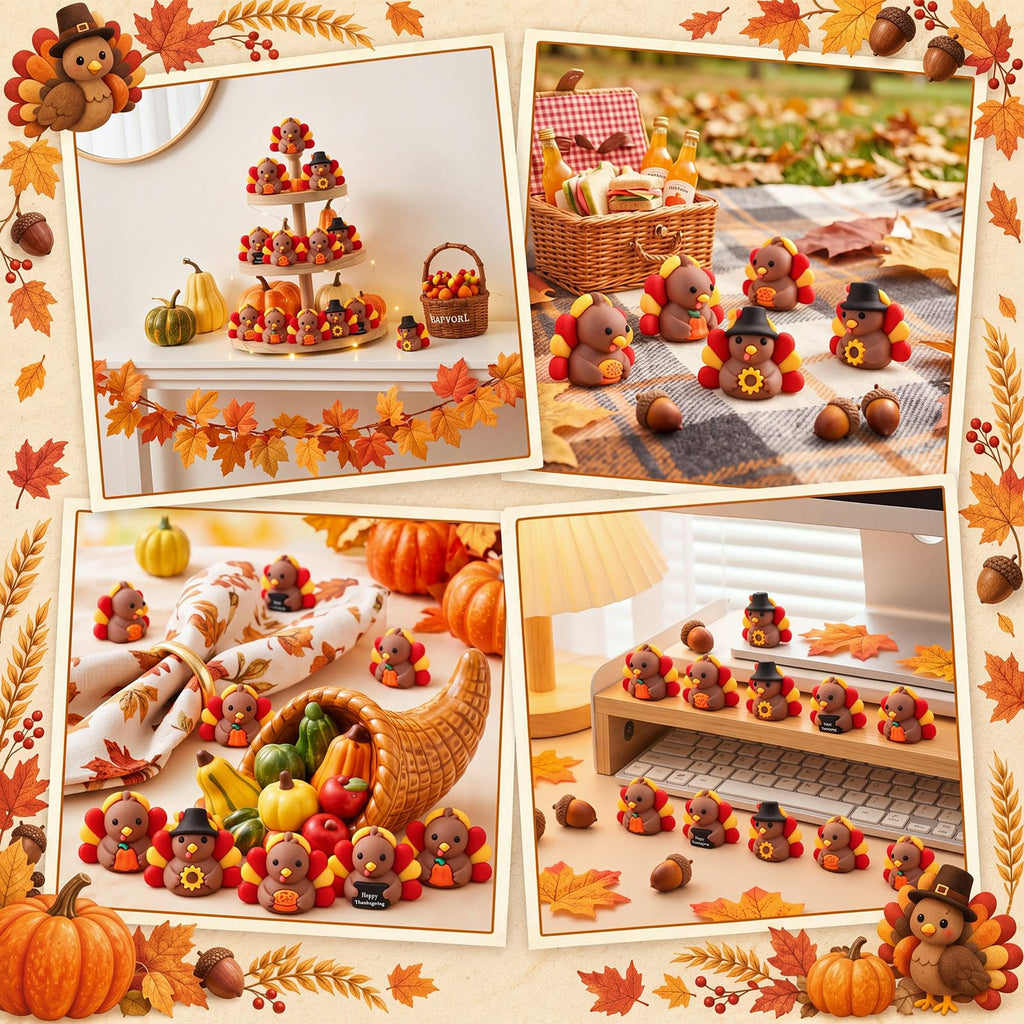 60 Pcs Thanksgiving Mini Rubber Turkey Figurines Tiny Turkey Figures