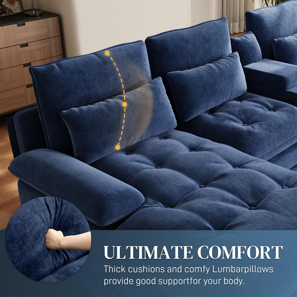 134" U-Shaped Sectional Couches with Storage, Blue