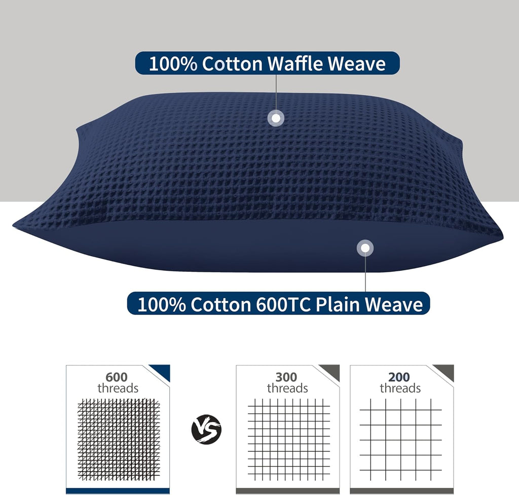 100% Egyptian Cotton 600 TC Waffle Weave Throw Pillow Covers 2 Pack, Ultra Soft Breathable Euro Pillow Shams Covers
