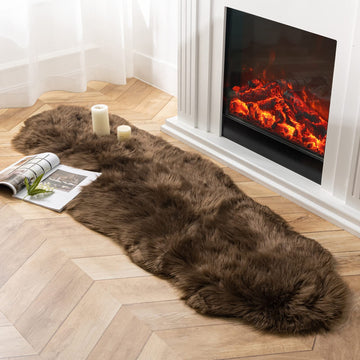 Faux Fur Rug, Fluffy Shaggy Area Rug Ultra Soft 2 x 6 Feet Sheepskin Fur Rug, Dark Coffee Fuzzy Rug Machine Washable