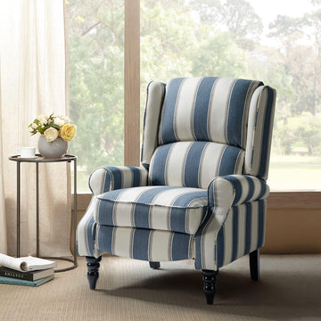 Upholstered Wingback Recliner Chair, Small Adjustable Footrest Push Back Single Reclining Sofa, Mid Century Modern