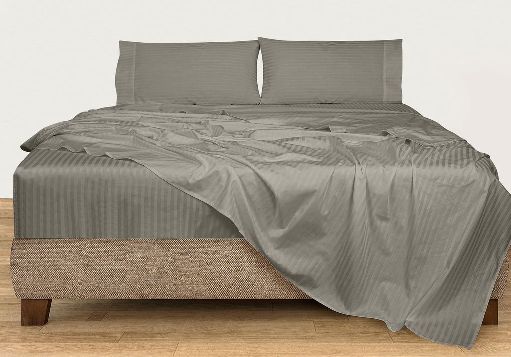 300 Thread Count 100% Long Staple Combed Cotton Striped Sheet Set - 4 Piece Full Bed Sheets - 1 Fitted, 1 Flat, 2
