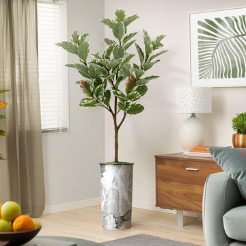 Tree in Modern Planter, Fake Rubber Silk Tree for Indoor and Outdoor Home Decoration - 70" Overall Tall (Plant Pot
