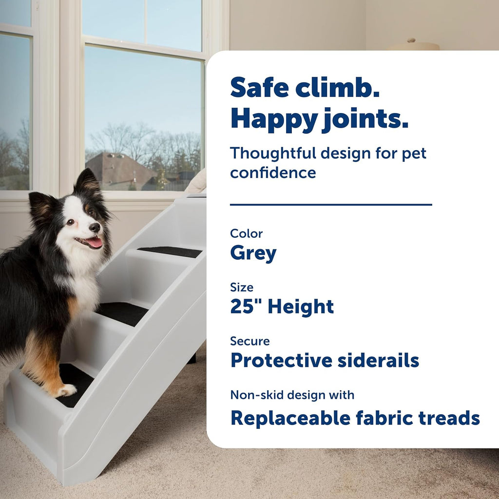 CozyUp Folding Dog Stairs, Portable Indoor/Outdoor Pet Steps for Bed & Couch, Grey, 25 Inch