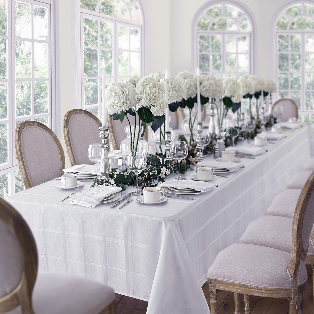 60 x 84 Inch Rectangle Fabric Tablecloth, Elegance Plaid, 100% Polyester, No Iron Soil Resistant Din