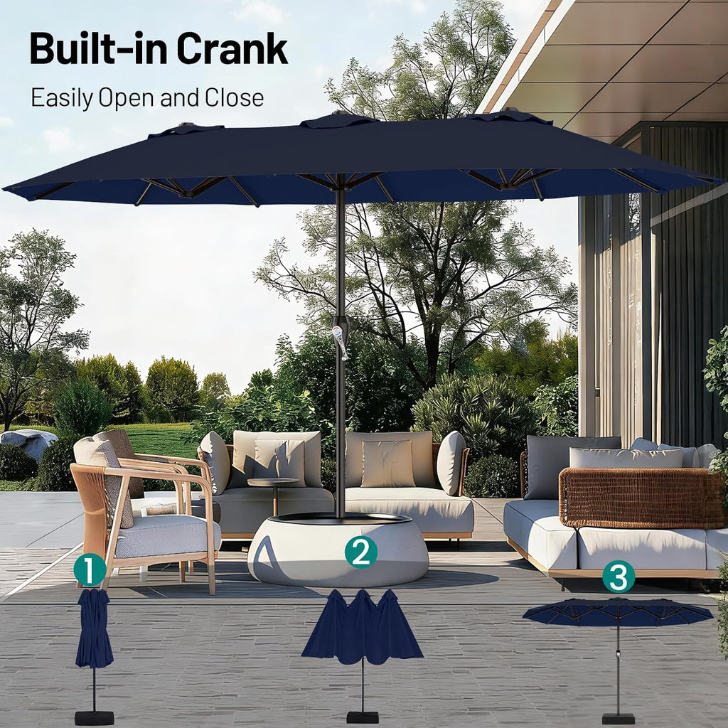 15FT Outdoor Patio Umbrella with Crank, Large Rectangular Market Umbrella