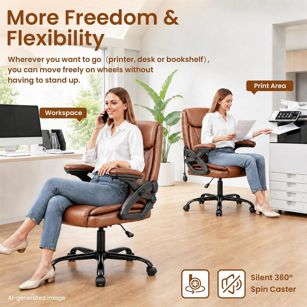 Ergonomic with Airbag Lumbar Support & Armrest, Executive Office Desk Chairs Breathable Leather, Computer Chair with