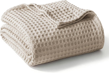Pre-Washed 100% Cotton Waffle Throw Blanket, 330GSM Lightweight Breathable Summer Blankets, Soft and Cozy, Room